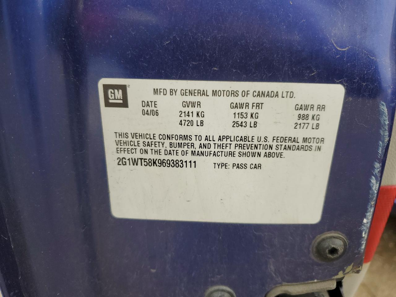 2006 CHEV Impala VIN 2G1WT58K969383111 photo 12