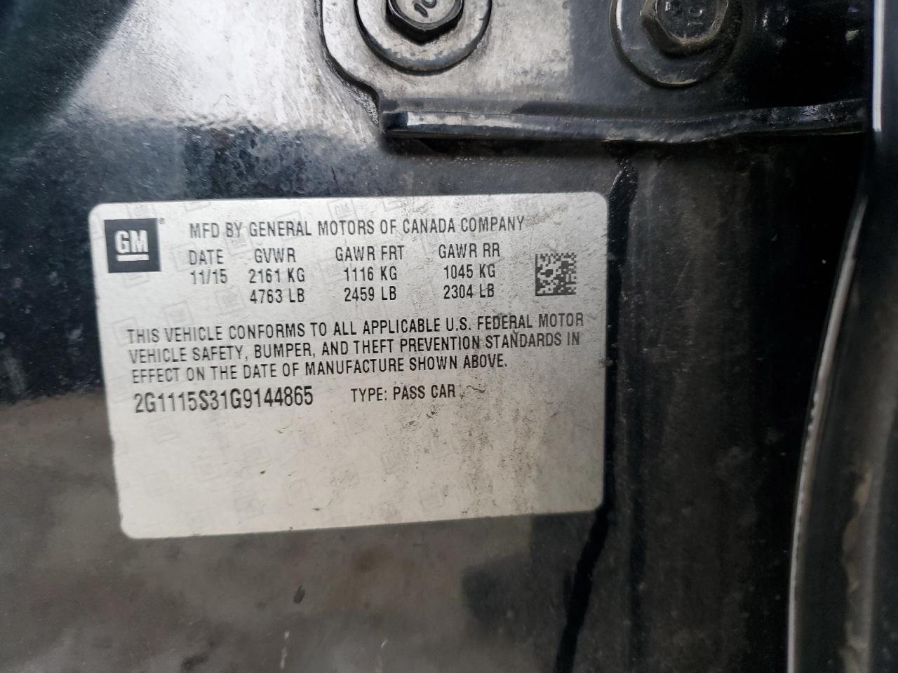 2016 Chevrolet Impala VIN 2G1115S31G9144865 photo 12