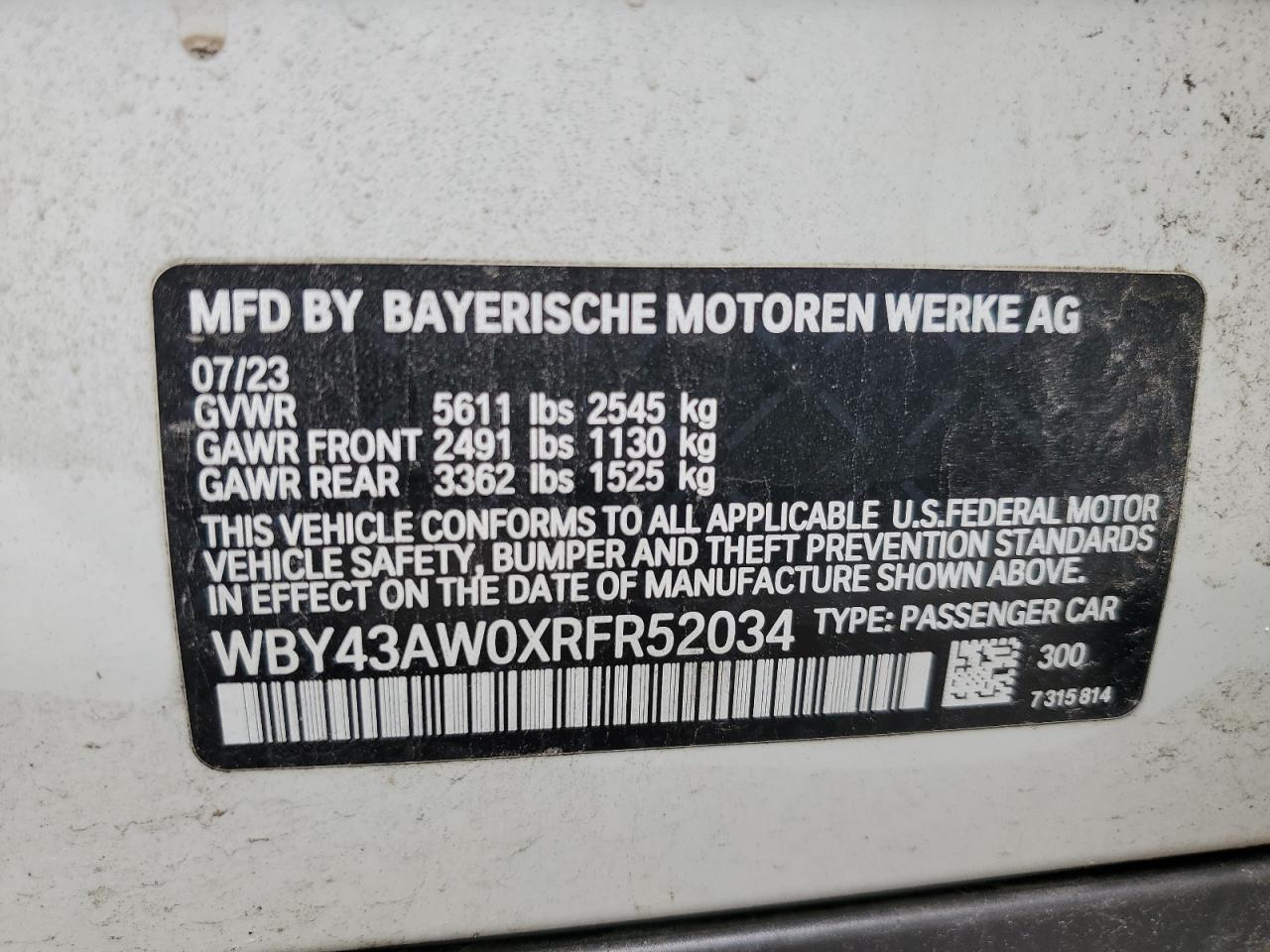 2024 BMW I4 edrive VIN WBY43AW0XRFR52034 photo 12