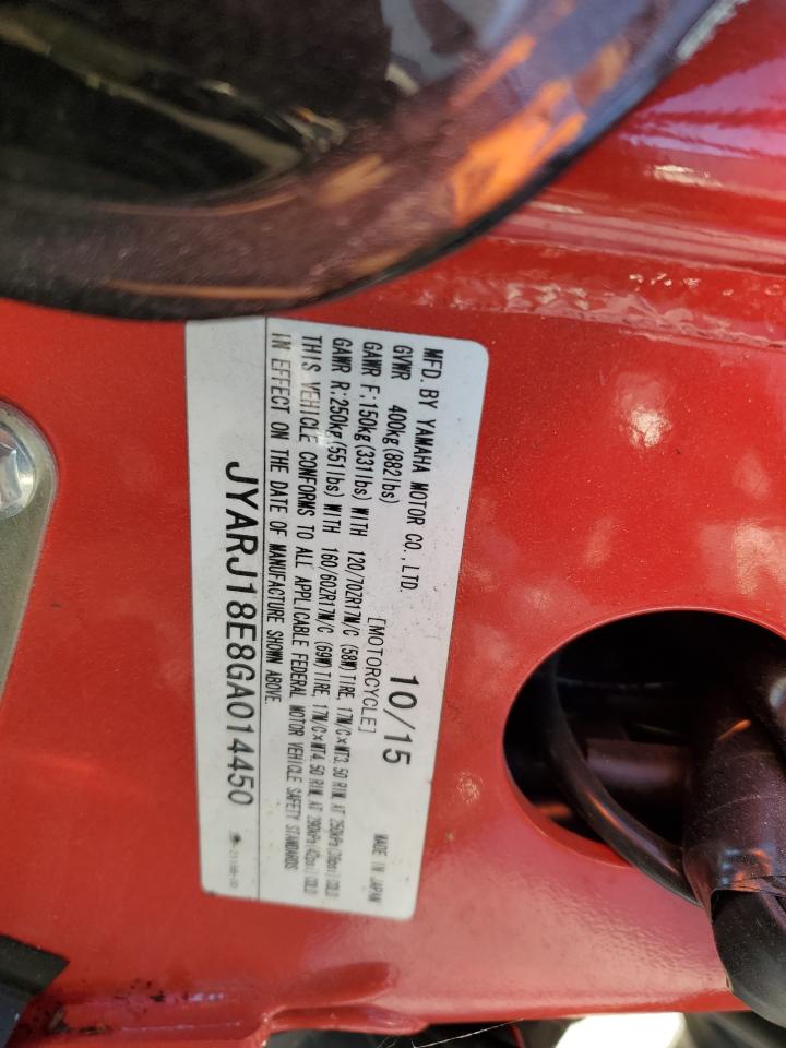 2016 Yama Fz600-800 VIN JYARJ18E8GA014450 photo 9
