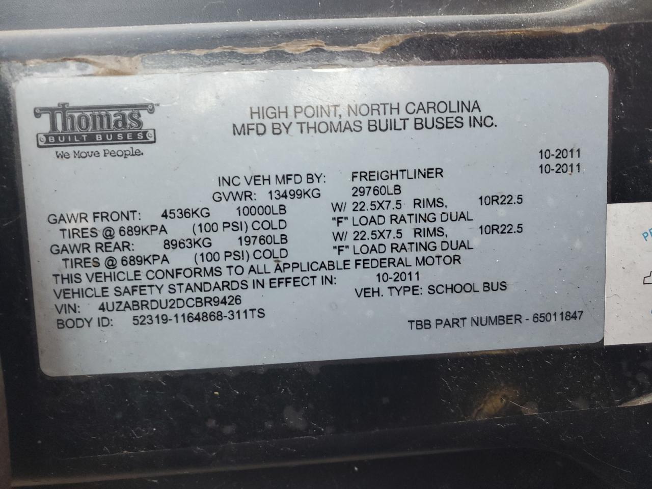 2013 FREIGHTLINER Chassis b2b VIN 4UZABRDU2DCBR9426 photo 10