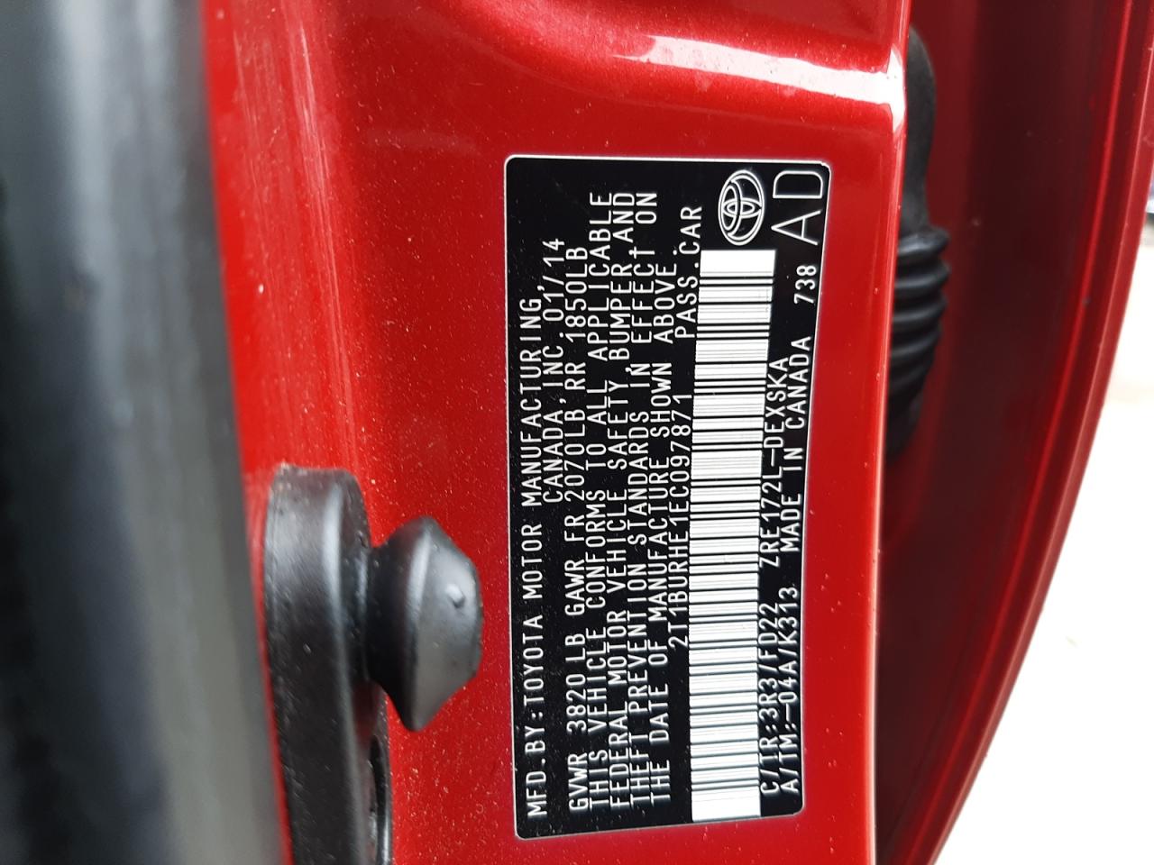 2014 TOYOTA Corolla VIN 2T1BURHE1EC097871 photo 12