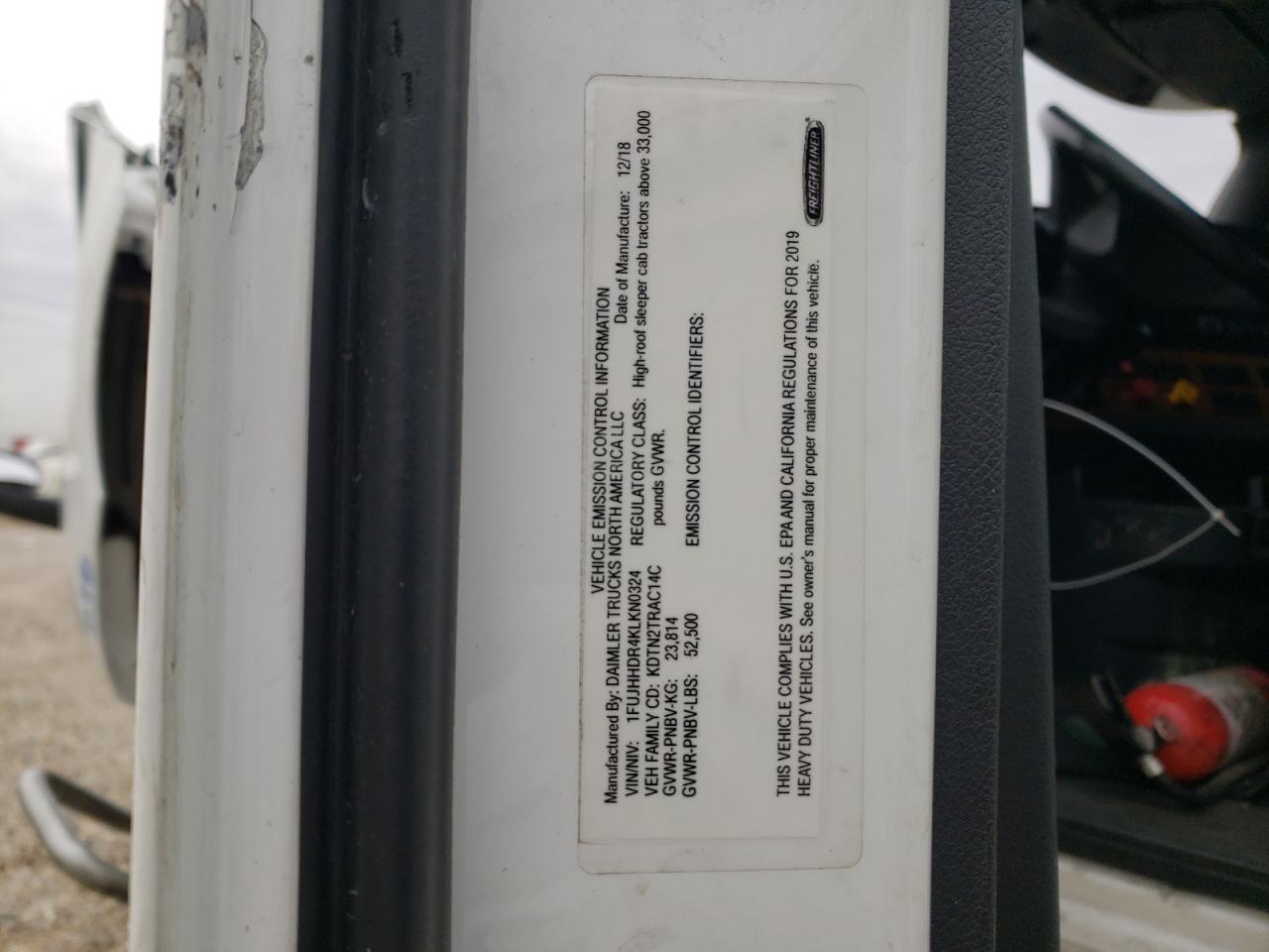 2019 FREIGHTLINER CASCADIA 126 VIN 1FUJHHDR4KLKN0324 photo 10