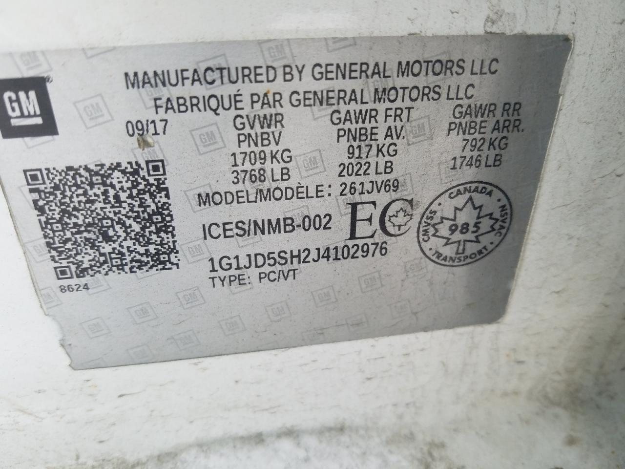 2018 Chevrolet SONIC VIN 1G1JD5SH2J4102976 photo 12