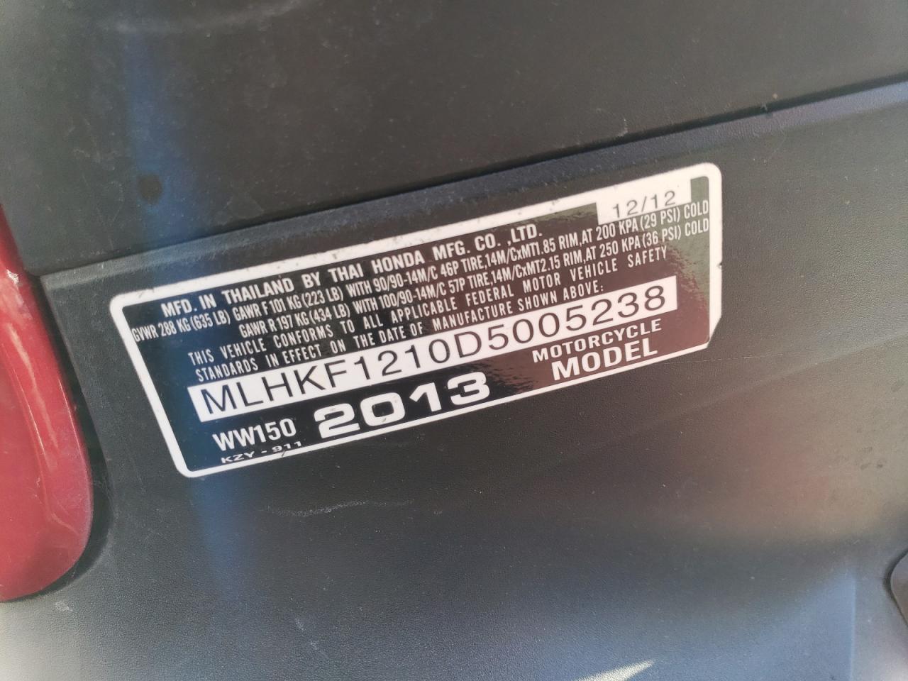2013 HONDA Pcx VIN MLHKF1210D5005238 photo 10