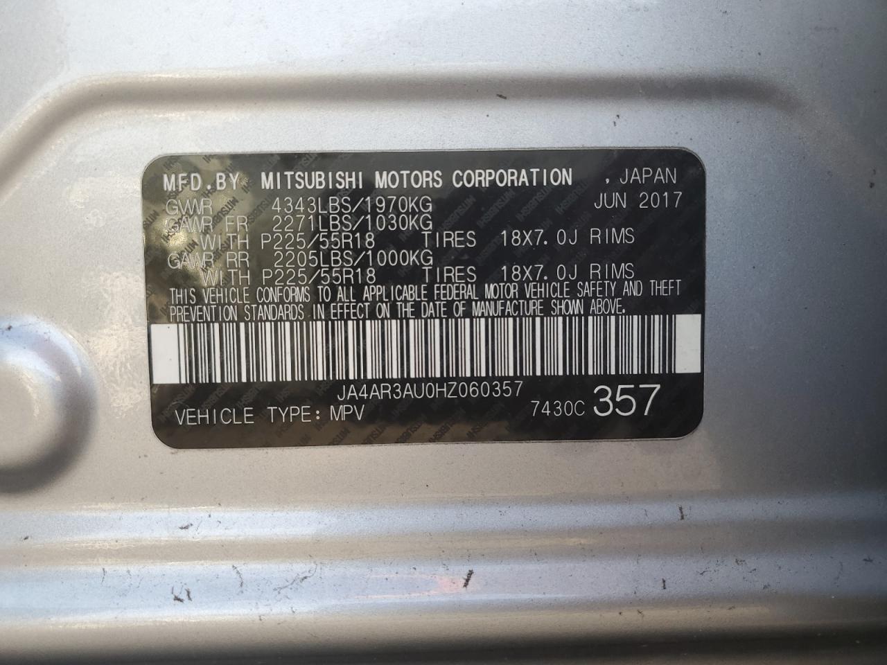 2017 MITSUBISHI Outlander VIN JA4AR3AU0HZ060357 photo 12