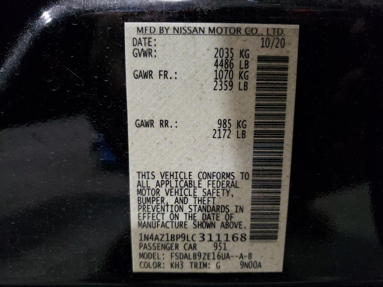 2020 NISSAN Leaf VIN 1N4AZ1BP9LC311168 photo 12