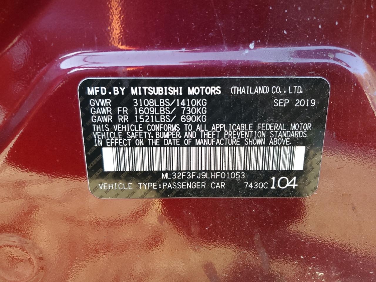 2020 MITSUBISHI Mirage VIN ML32F3FJ9LHF01053 photo 12