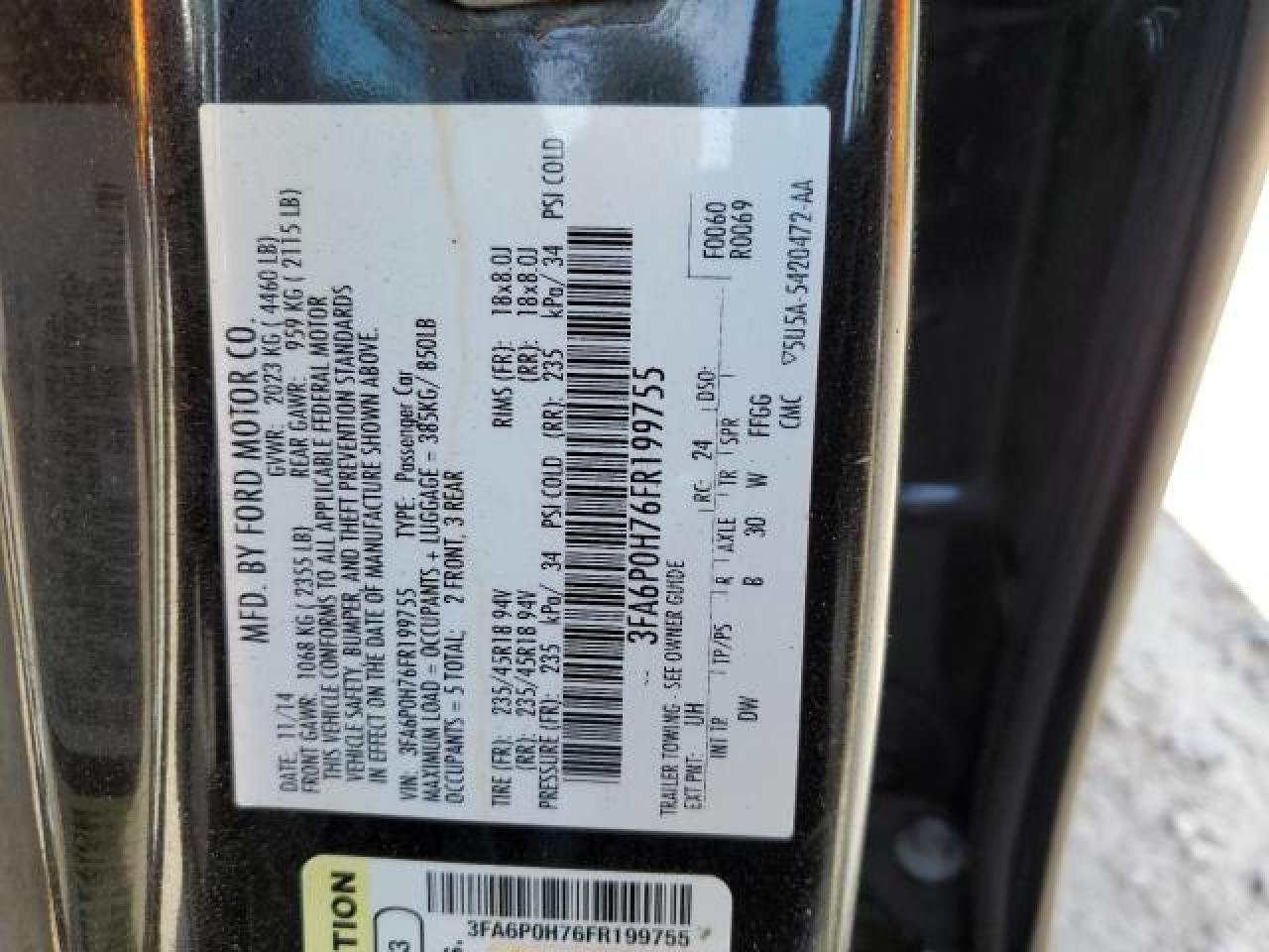 2015 Ford Fusion VIN 3FA6P0H76FR199755 photo 12