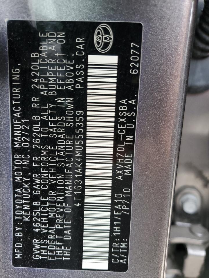 2021 TOYOTA Camry VIN 4T1G31AK4MU555359 photo 12