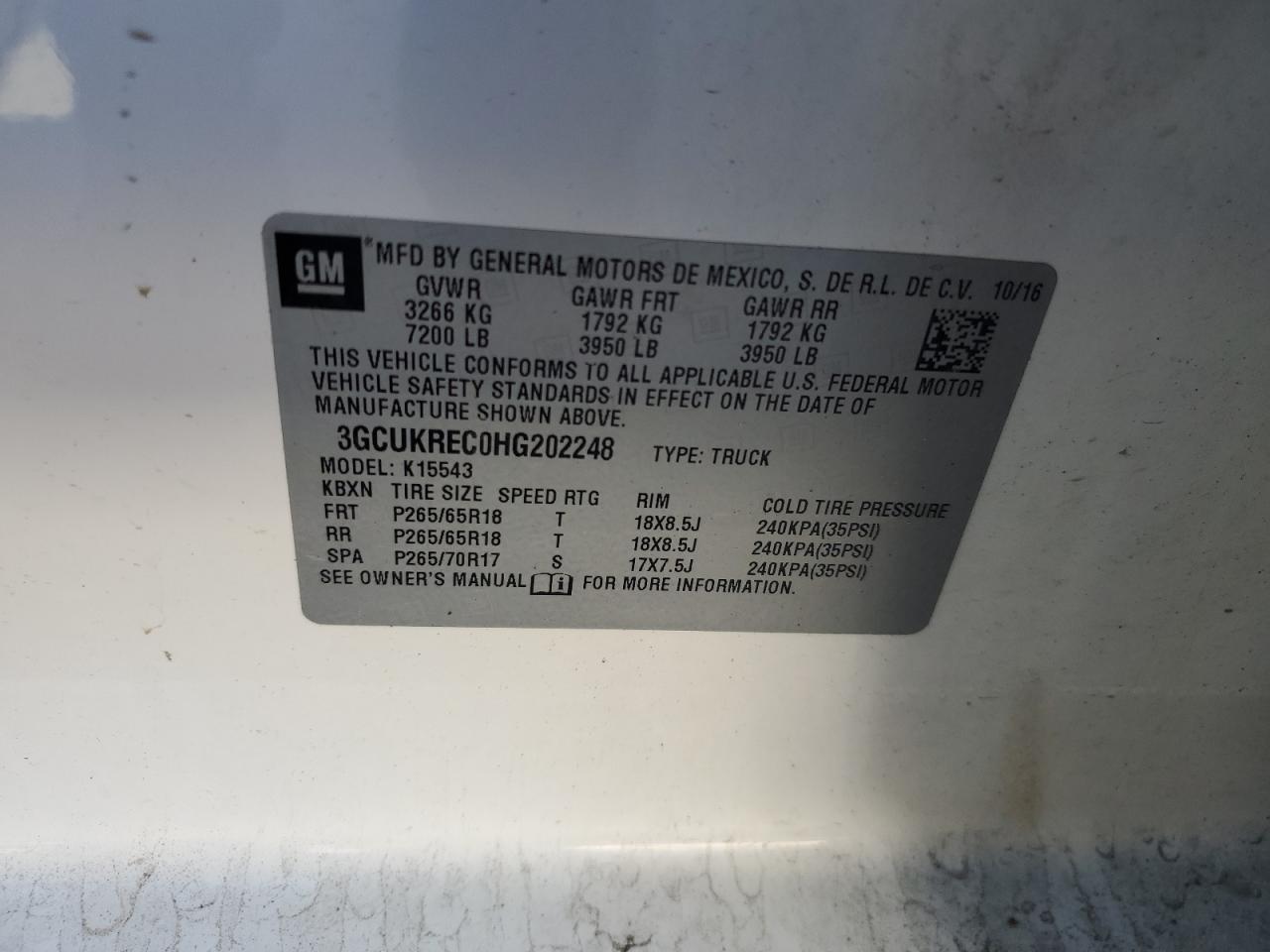 2017 Chevrolet All models VIN 3GCUKREC0HG202248 photo 12