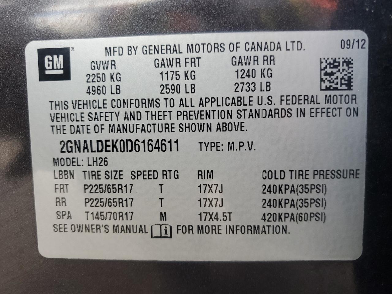 2013 Equinox VIN 2GNALDEK0D6164611 photo 12