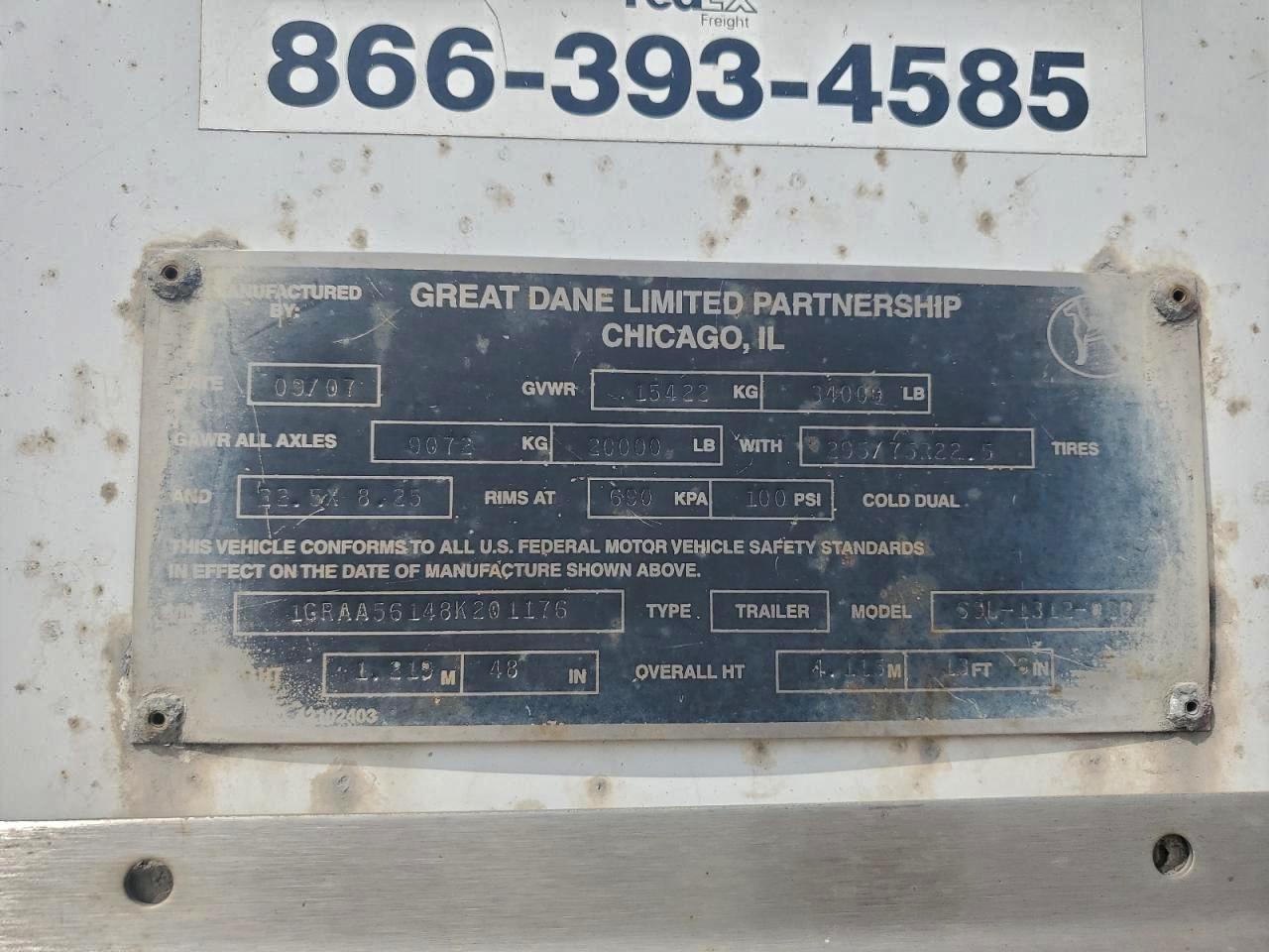 2008 GGSD Dry van tr VIN 1GRAA56148K201176 photo 9