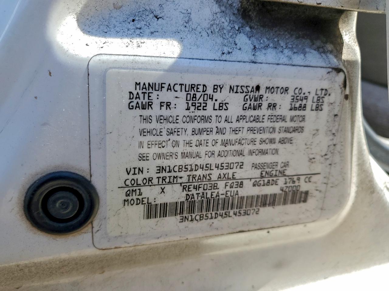 2005 Nissan Sentra VIN 3N1CB51D45L453072 photo 12