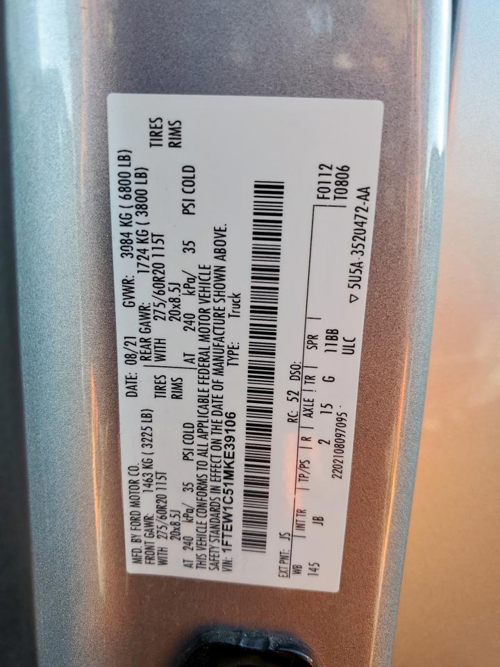 2021 Ford F-150 VIN 1FTEW1C51MKE39106 photo 12