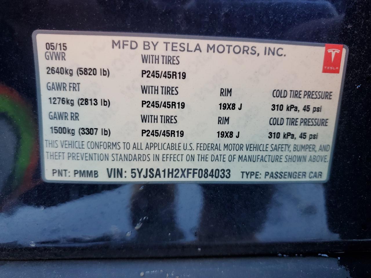 2015 Tesla Model s VIN 5YJSA1H2XFF084033 photo 12