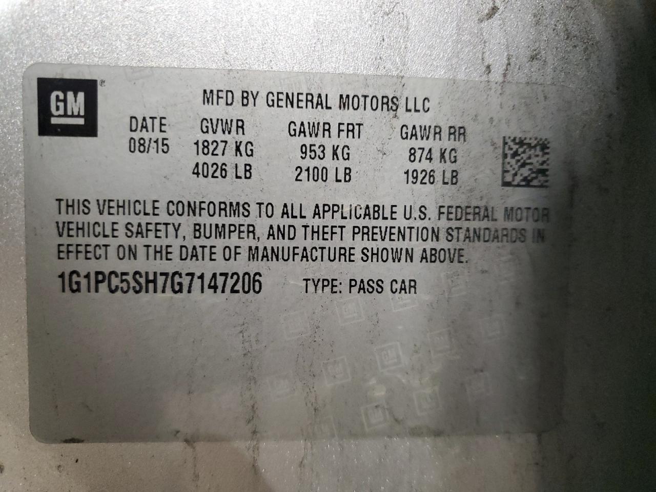 2016 CHEV Cruze VIN 1G1PC5SH7G7147206 photo 12