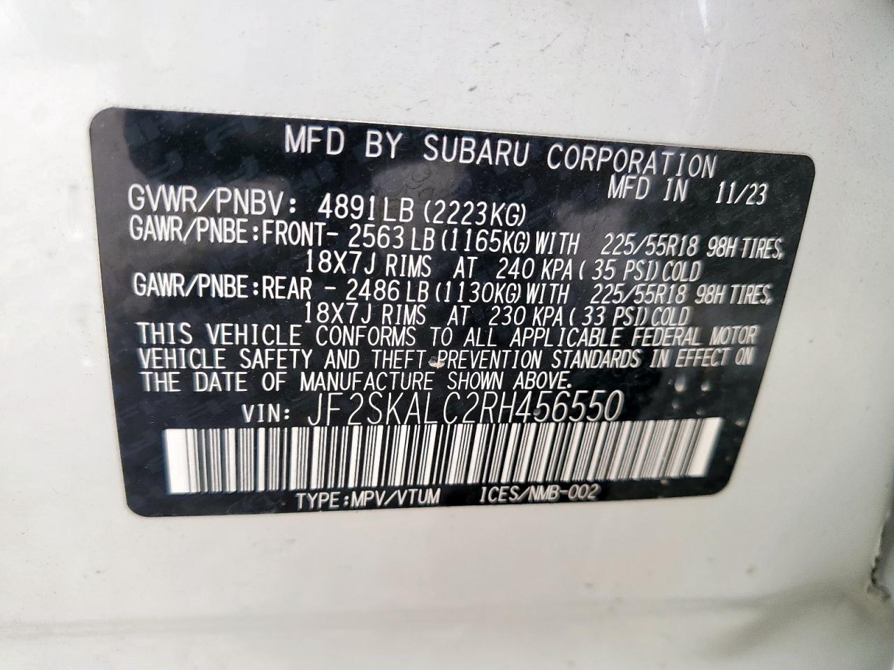 2024 Subaru Forester VIN JF2SKALC2RH456550 photo 12
