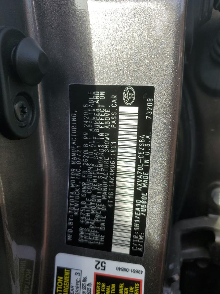 2021 Toyota Camry VIN 4T1G11AKXMU611861 photo 12