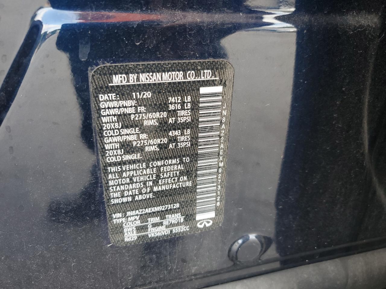 2021 Infiniti Qx80 VIN JN8AZ2AEXM9273128 photo 12