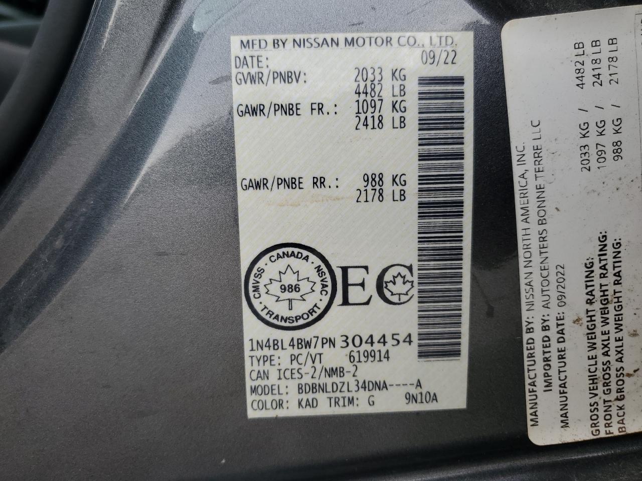 2023 Altima VIN 1N4BL4BW7PN304454 photo 12