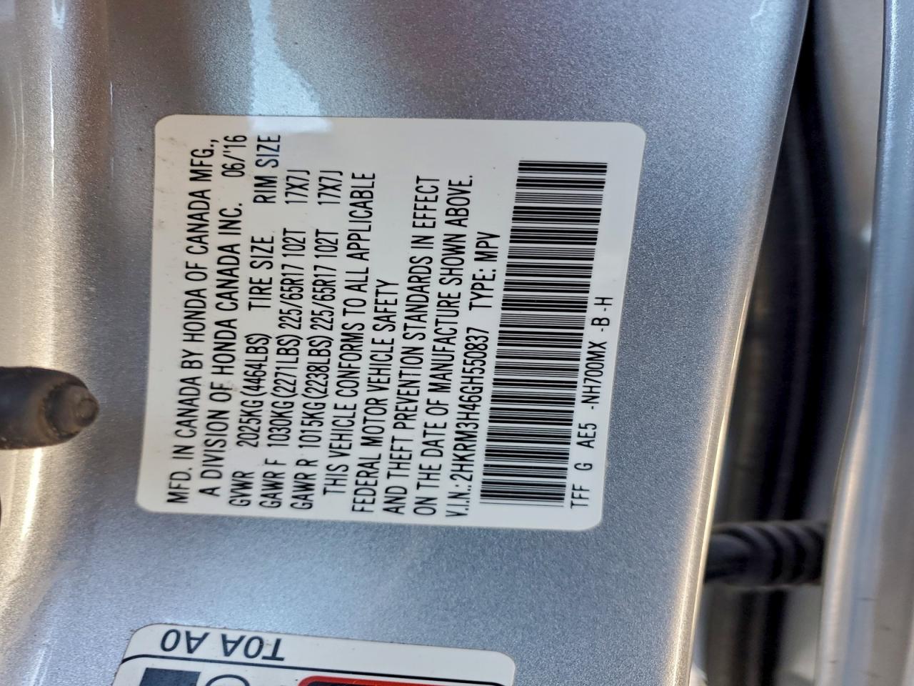 2016 Honda Crv VIN 2HKRM3H46GH550837 photo 12