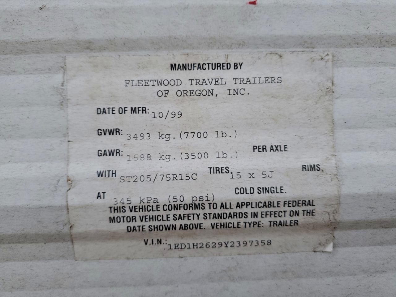 2000 FLEETWOOD Trailers VIN 1ED1H2629Y2397358 photo 10