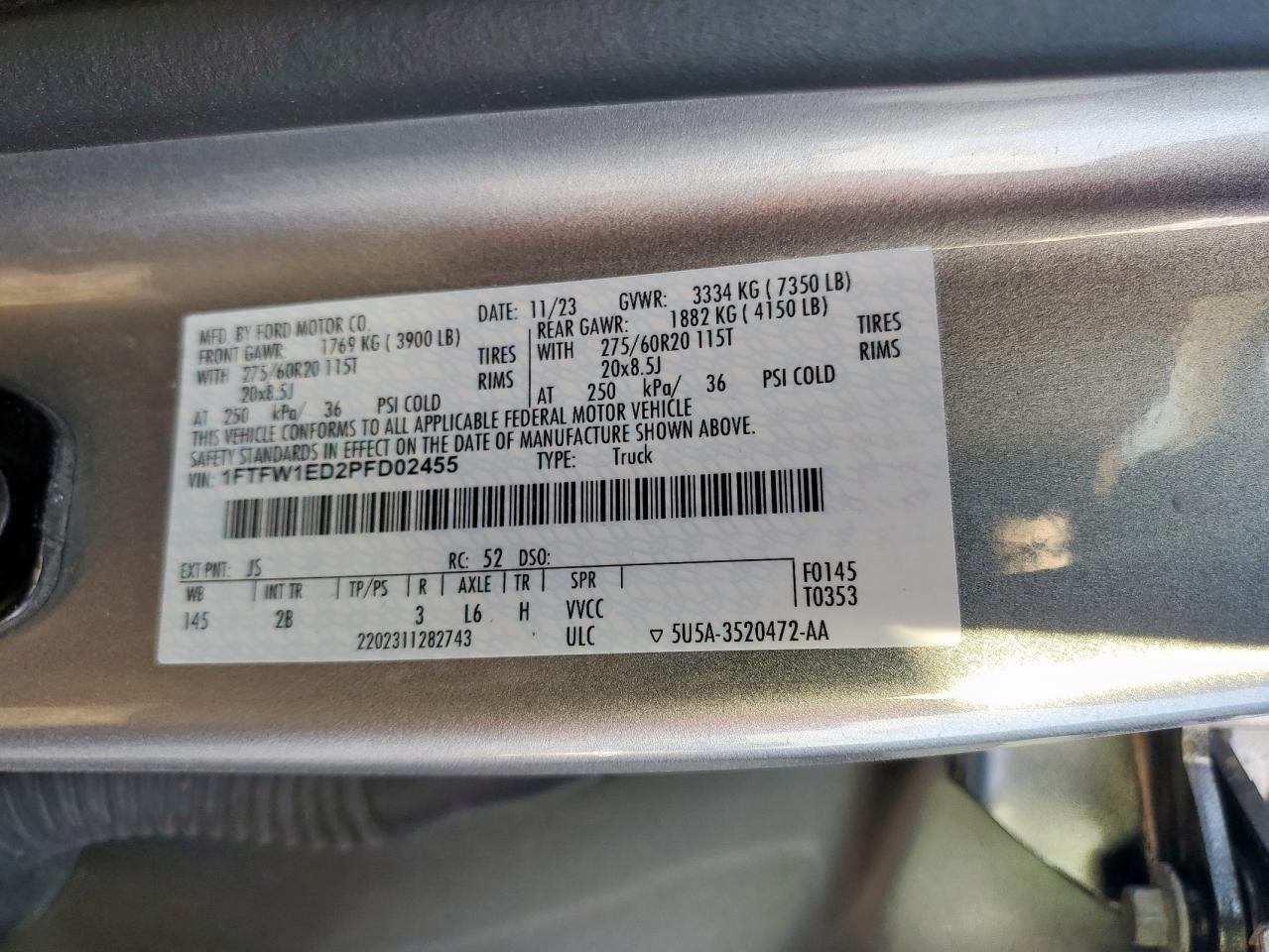 2023 Ford F-150 VIN 1FTFW1ED2PFD02455 photo 12