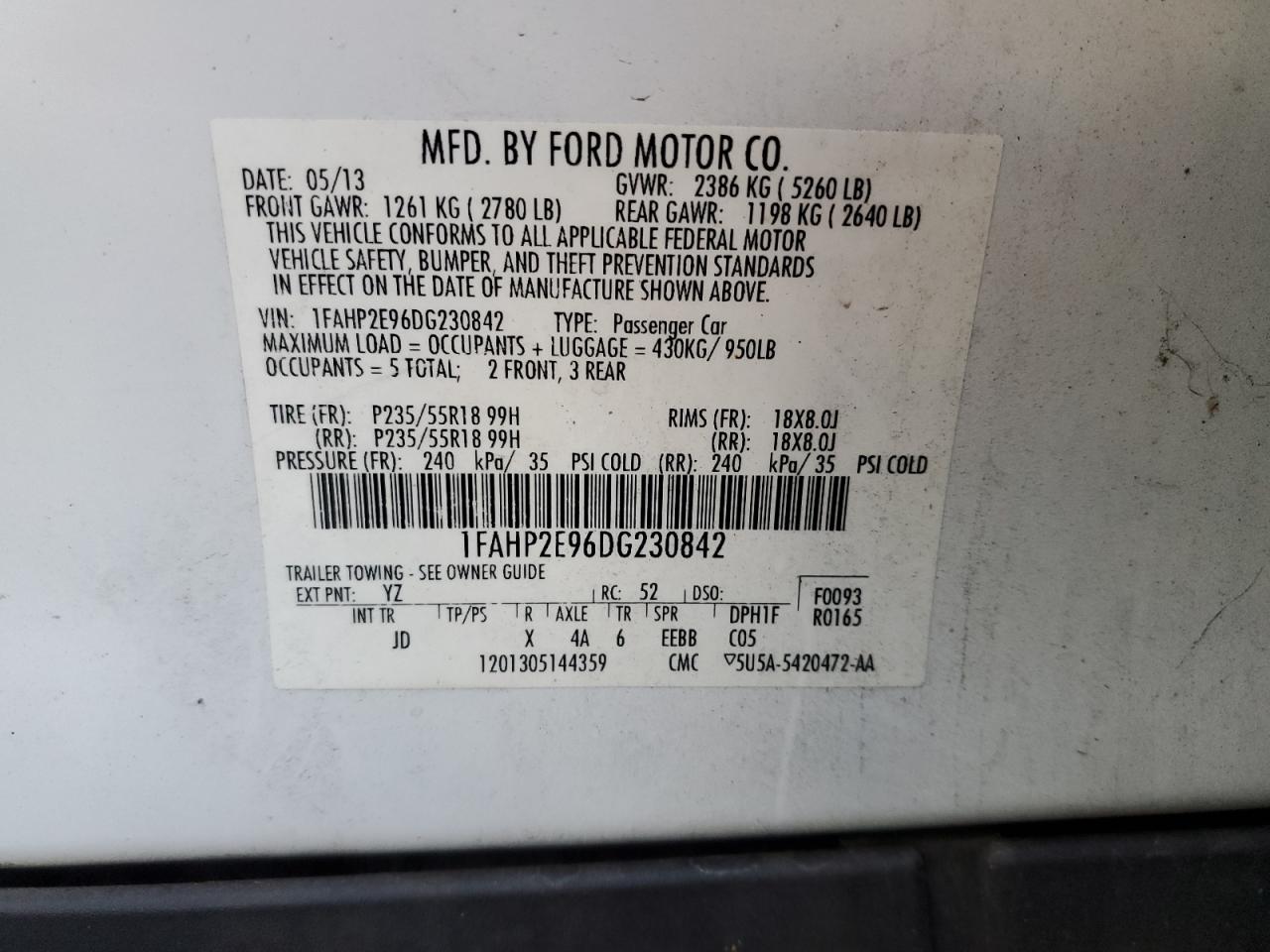 2013 Ford All models VIN 1FAHP2E96DG230842 photo 12