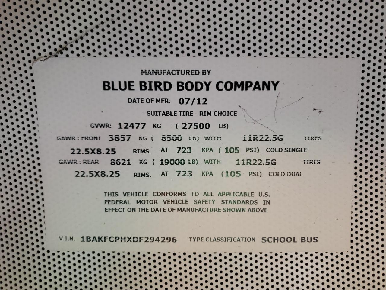 2013 BLUEBIRD All models VIN 1BAKFCPHXDF294296 photo 10