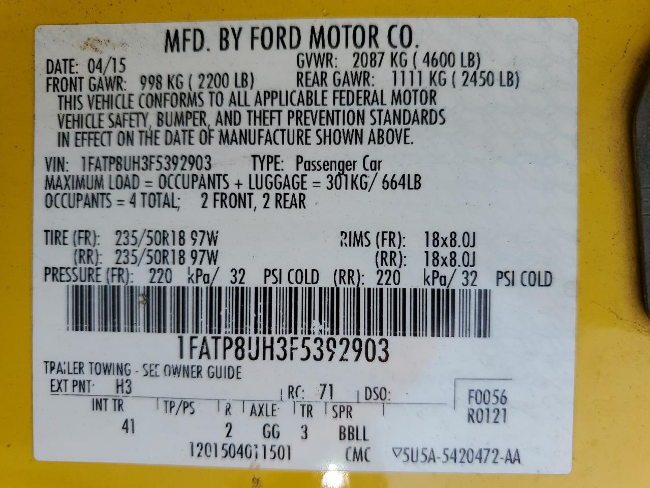 2015 Ford All models VIN 1FATP8UH3F5392903 photo 12