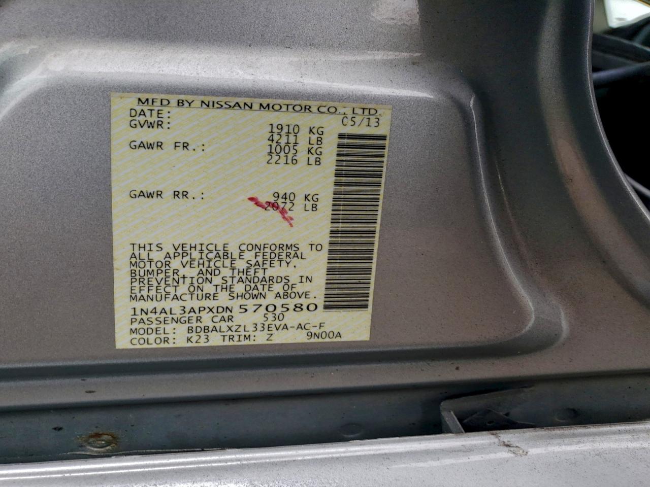 2013 Niss Altima VIN 1N4AL3APXDN570580 photo 12