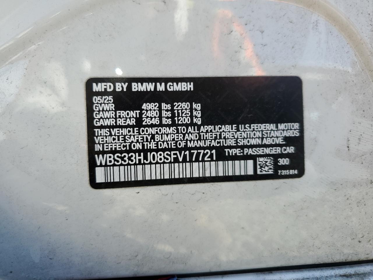 2025 BMW M3 VIN WBS33HJ08SFV17721 photo 12