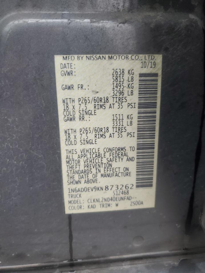2019 Niss Frontier VIN 1N6AD0EV9KN873262 photo 12