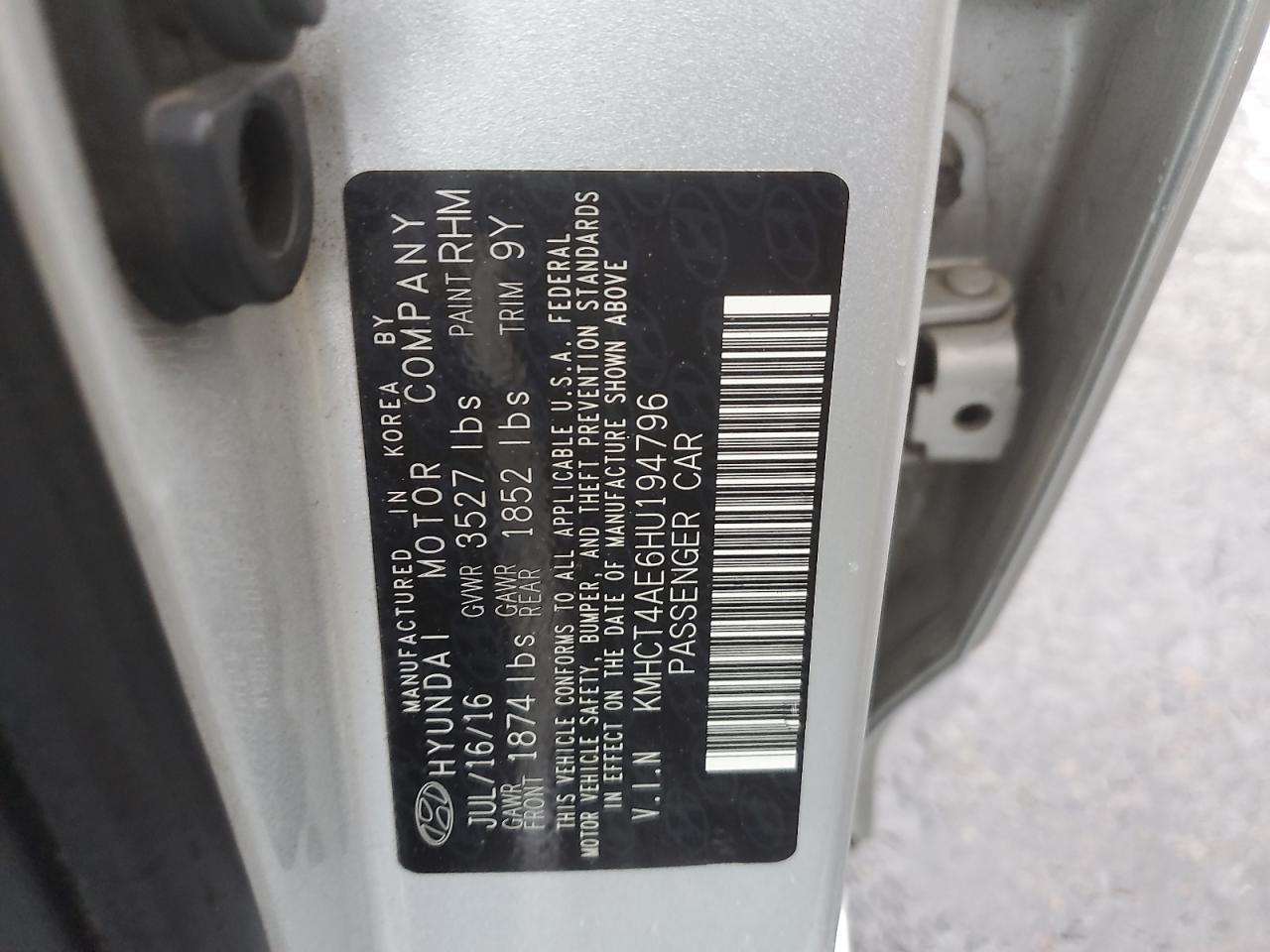 2017 HYUN Accent VIN KMHCT4AE6HU194796 photo 12