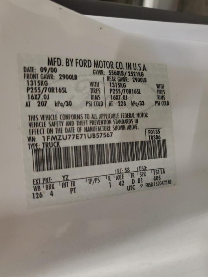 2001 Ford Explorer VIN 1FMZU77E71UB57567 photo 12