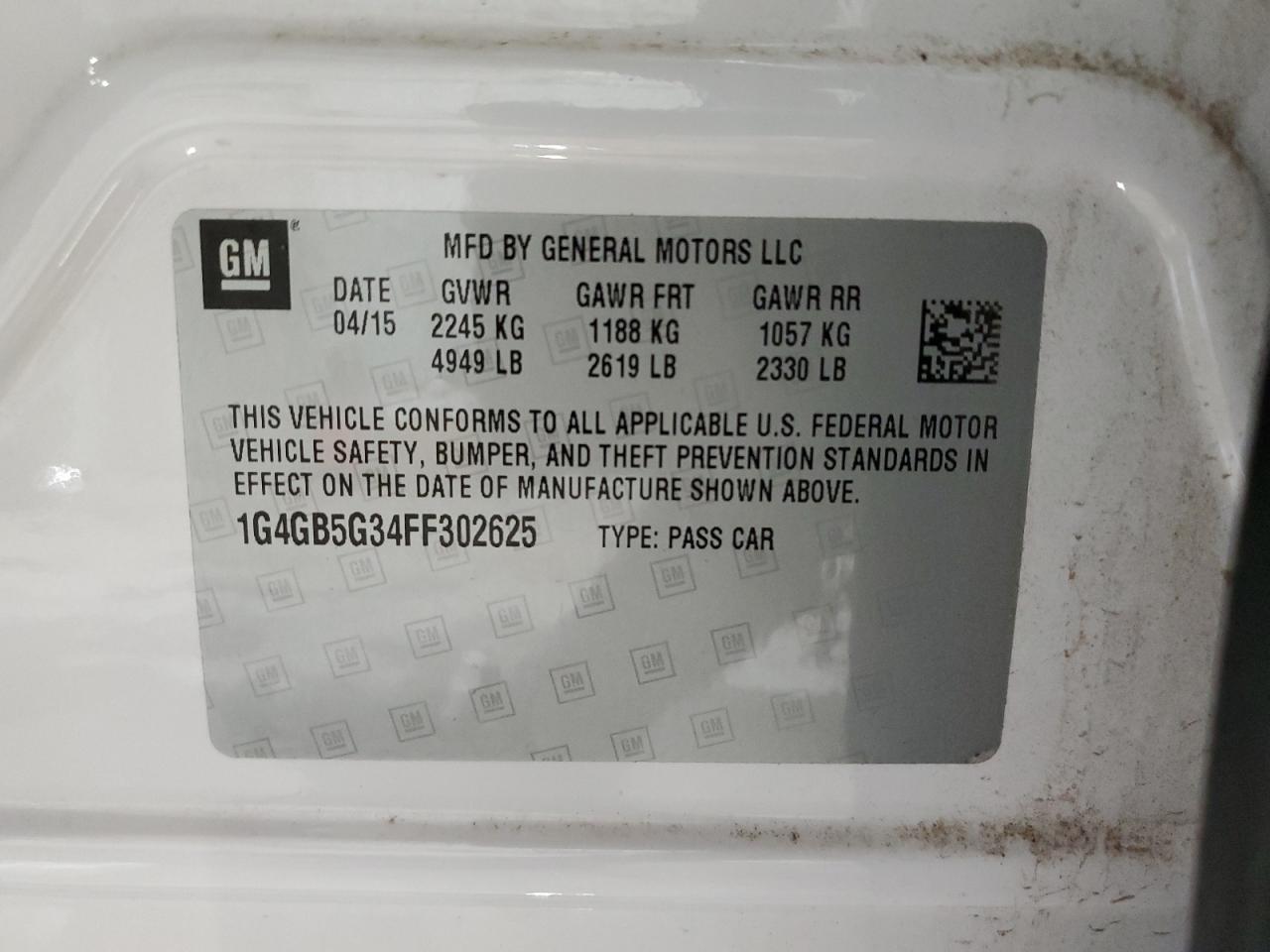 2015 Buick Lacrosse VIN 1G4GB5G34FF302625 photo 12
