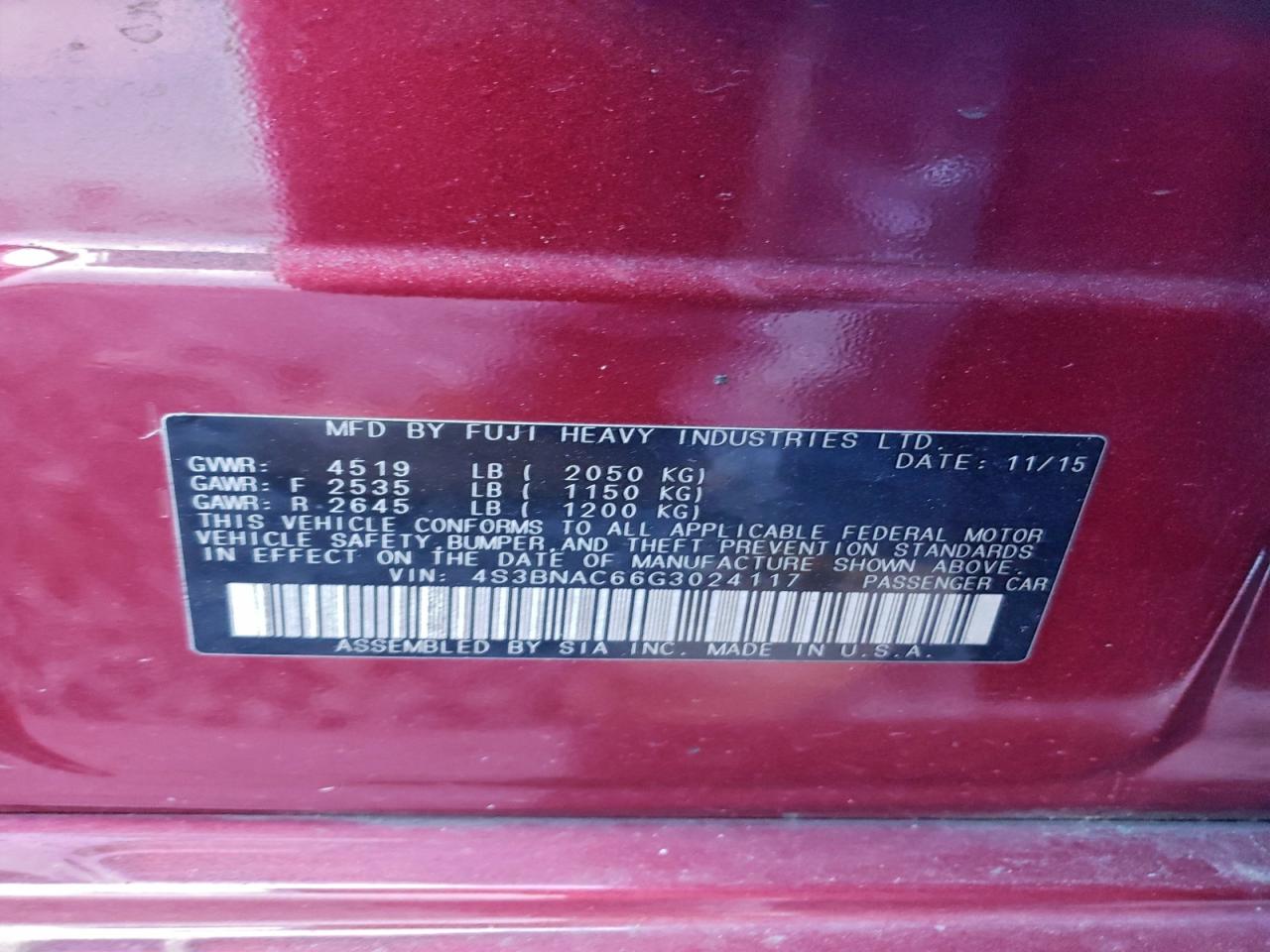 2016 Subaru LEGACY VIN 4S3BNAC66G3024117 photo 12