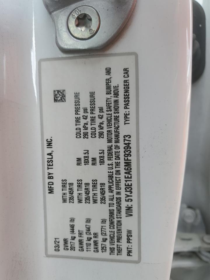 2021 Tesla Model 3 VIN 5YJ3E1EA6MF939473 photo 12