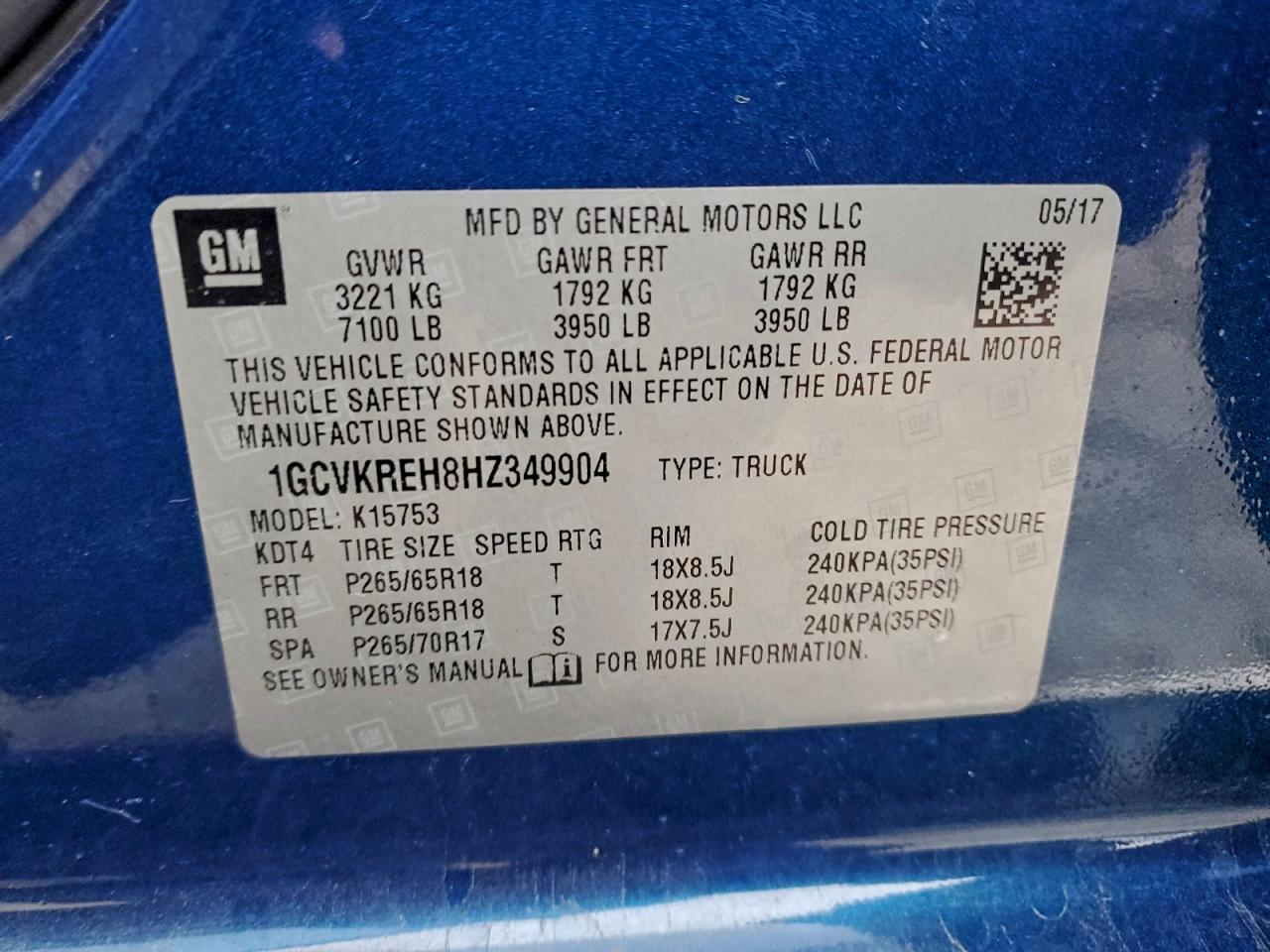 2017 Chevrolet All models VIN 1GCVKREH8HZ349904 photo 12