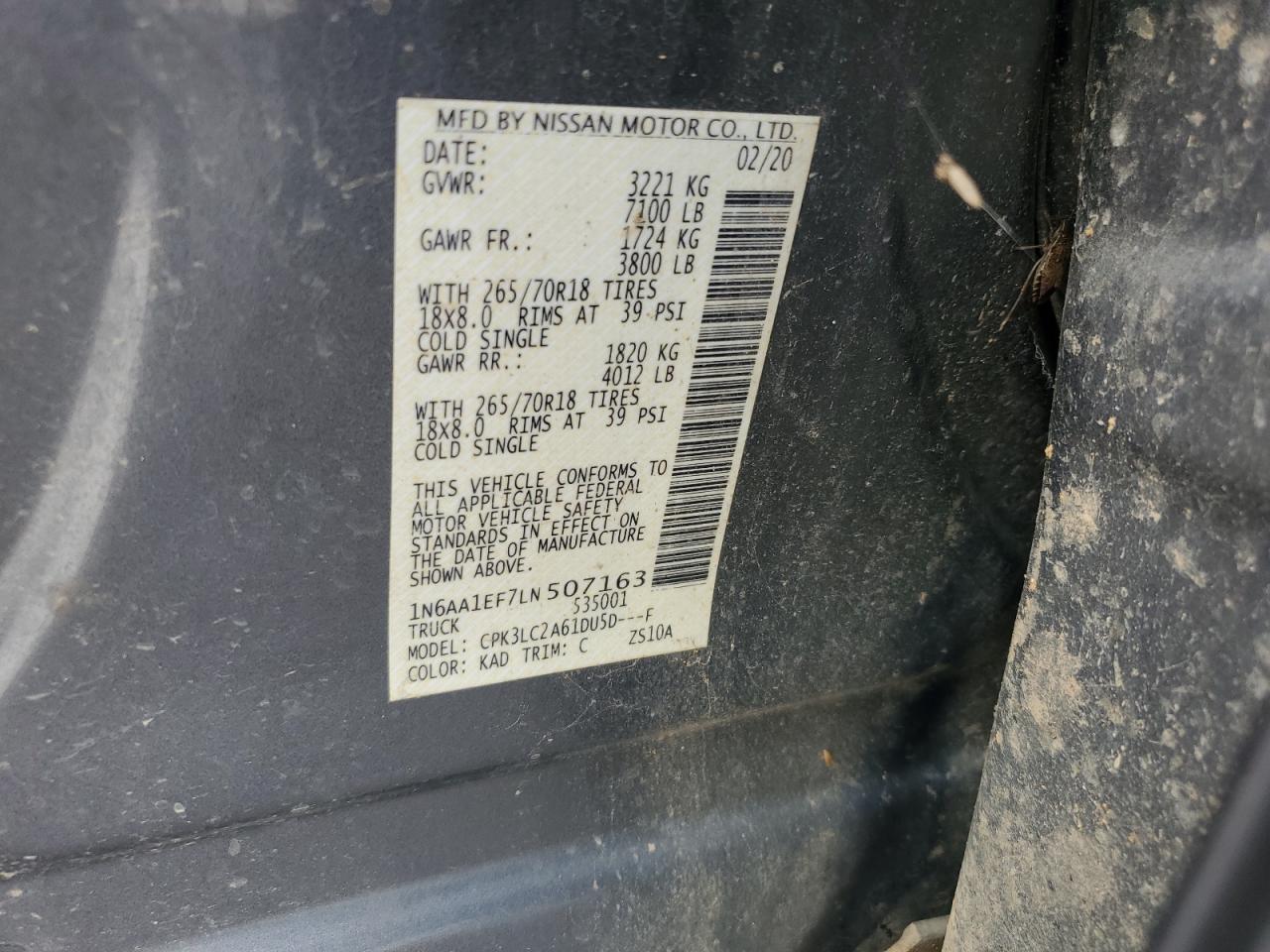 2020 Nissan TITAN VIN 1N6AA1EF7LN507163 photo 12