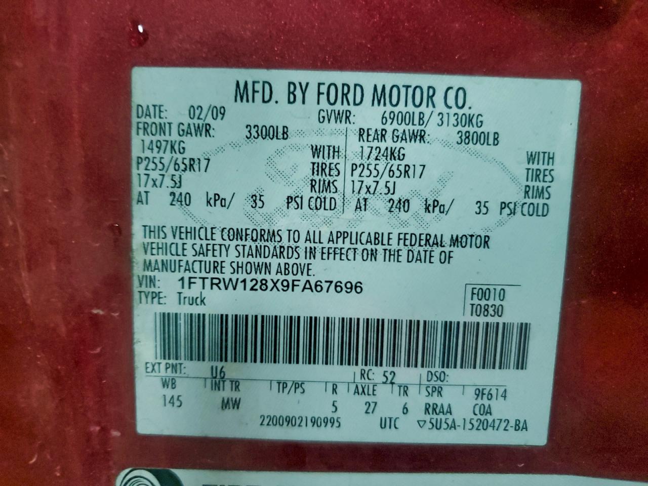 2009 Ford All models VIN 1FTRW128X9FA67696 photo 12