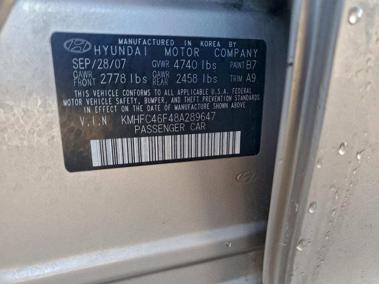 2008 Hyun Azera VIN KMHFC46F48A289647 photo 12