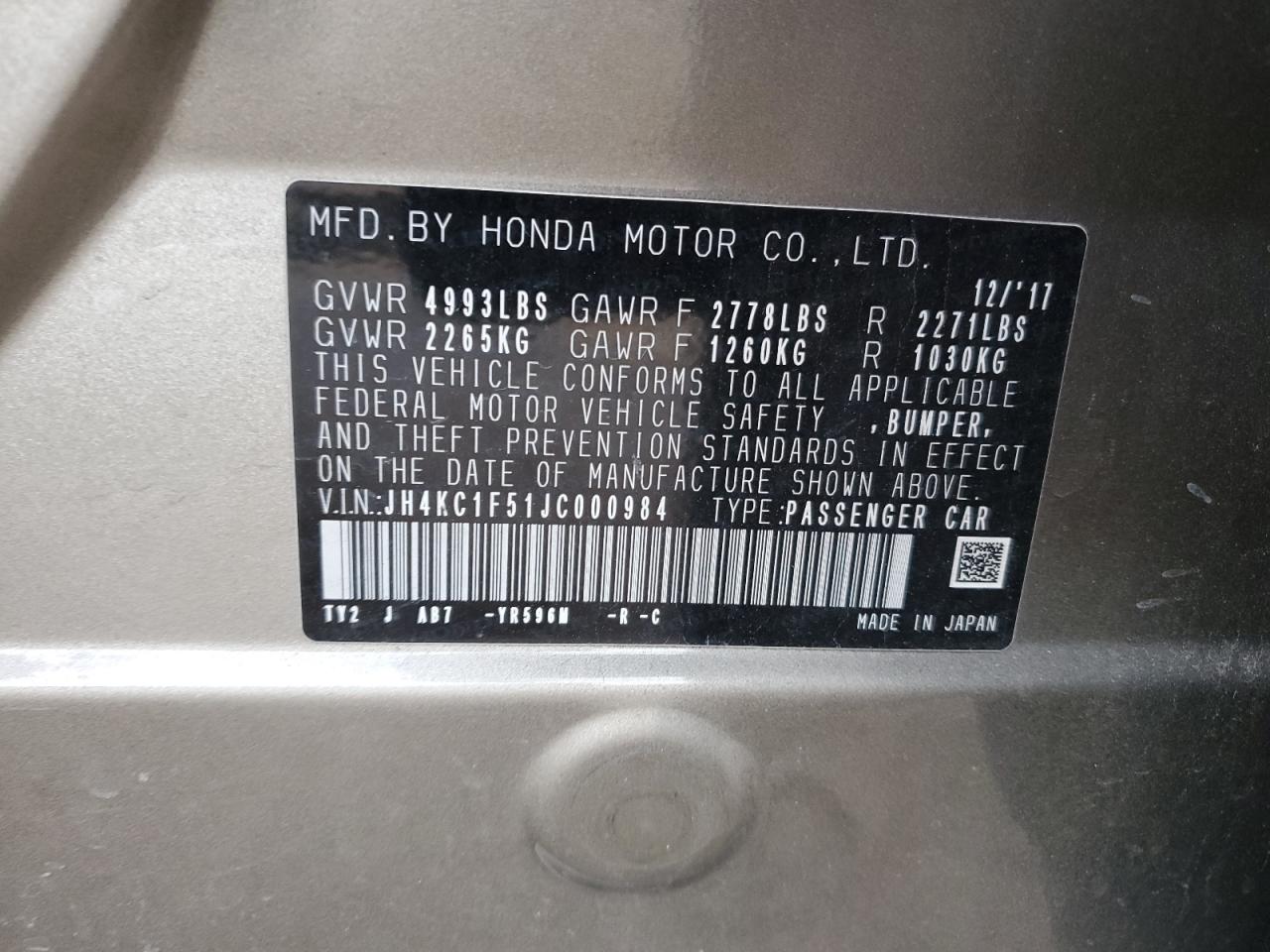 2018 Acura RLX VIN JH4KC1F51JC000984 photo 12