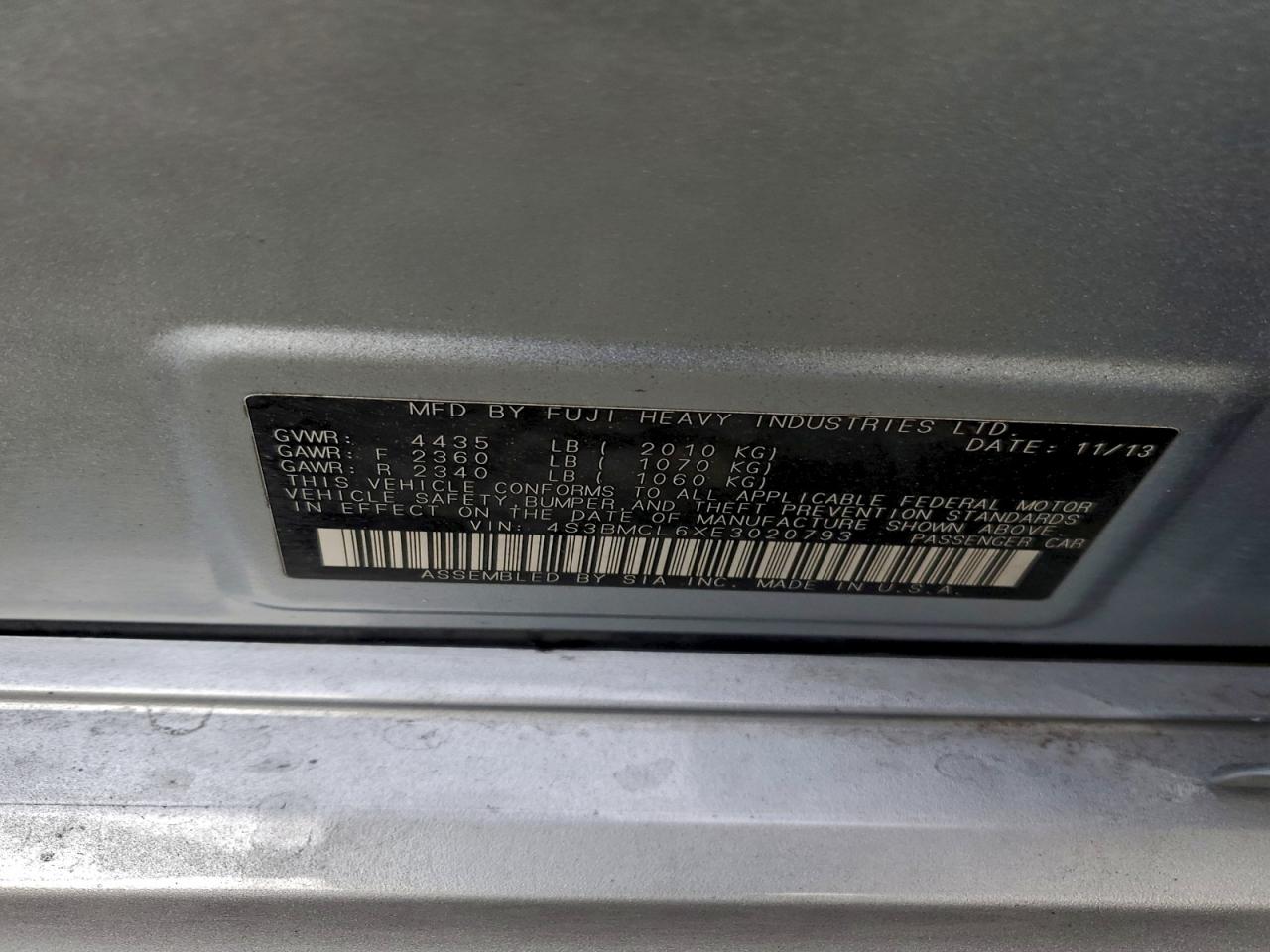 2014 Subaru LEGACY VIN 4S3BMCL6XE3020793 photo 12
