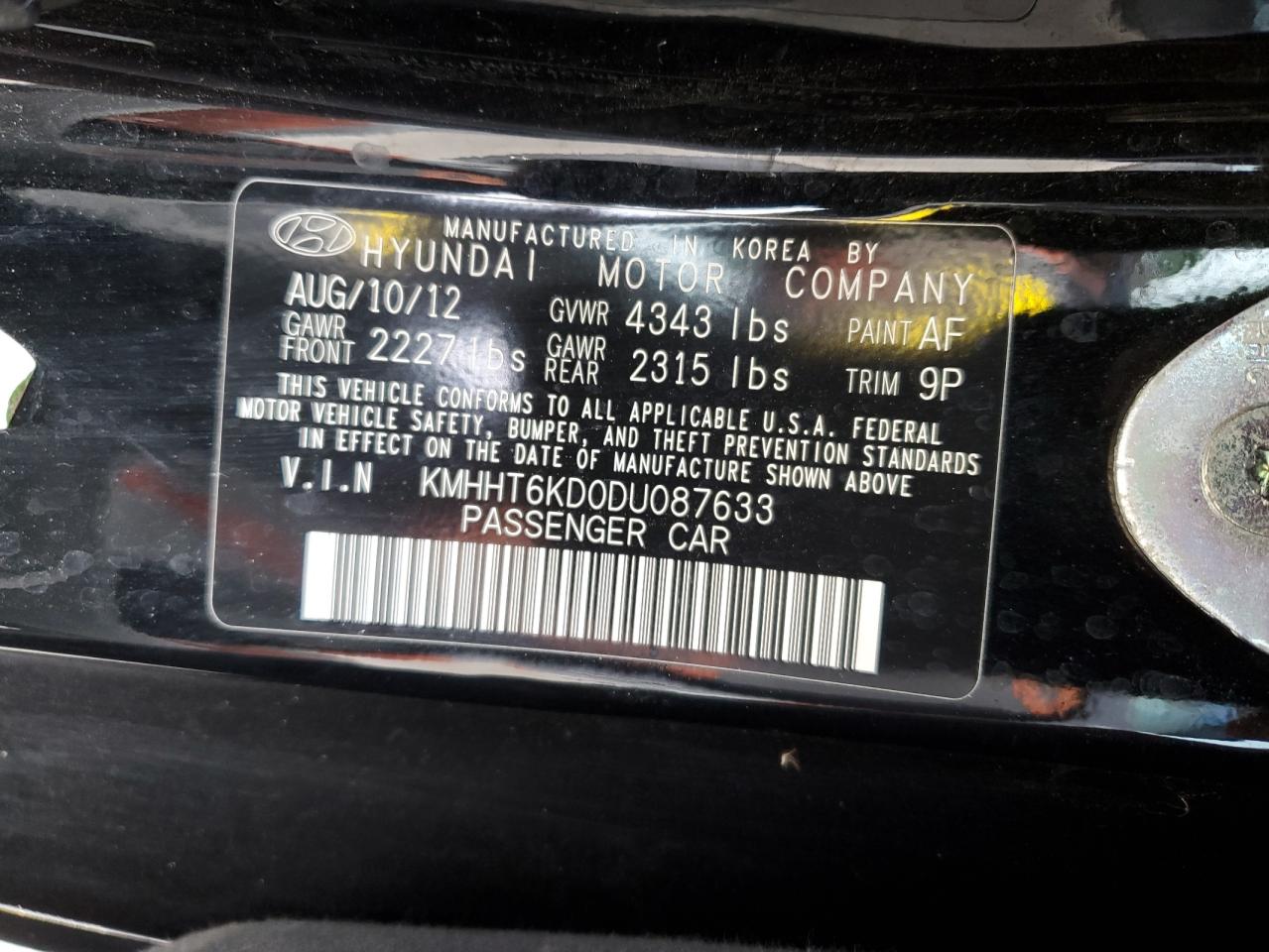 2013 Hyundai Genesis VIN KMHHT6KD0DU087633 photo 12