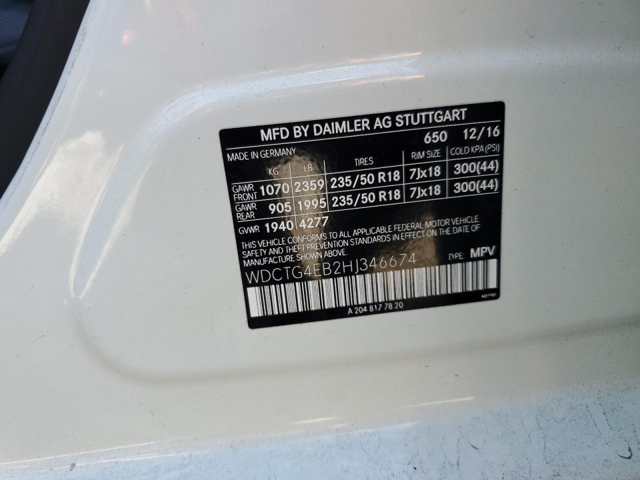 2017 Mercedes-Benz Gla-class VIN WDCTG4EB2HJ346674 photo 12