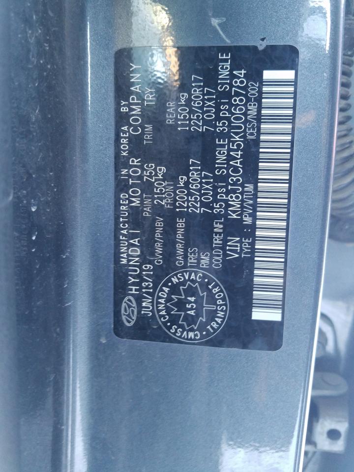 2019 HYUNDAI Tucson VIN KM8J3CA45KU068784 photo 10