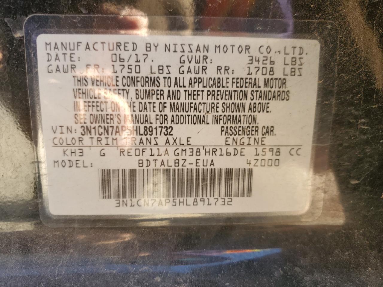 2017 NISSAN Versa VIN 3N1CN7AP5HL891732 photo 12