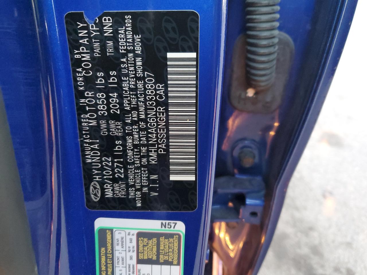 2022 HYUNDAI Elantra VIN KMHLN4AG6NU338807 photo 12